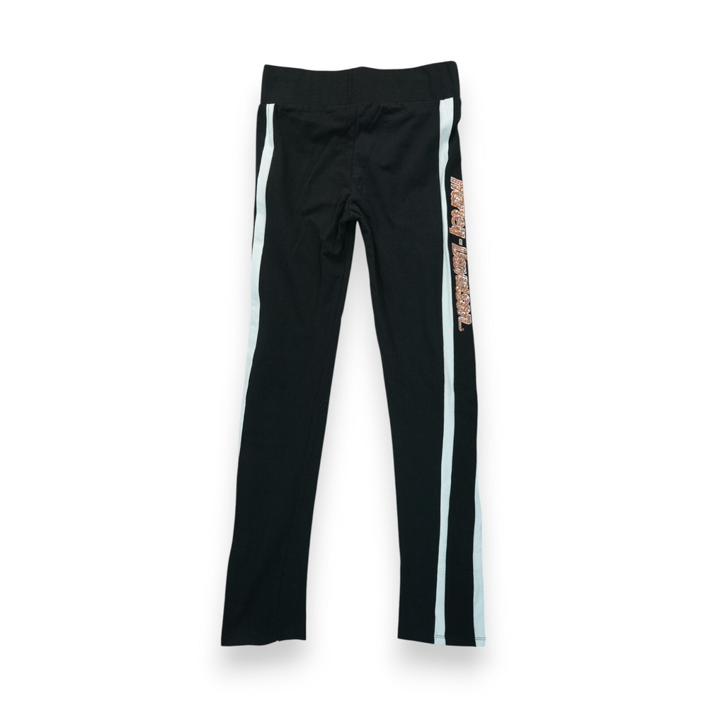 Harley Davidson Motorcycle Sweatpants Womens S/M Black Striped PullOn Rhinestone